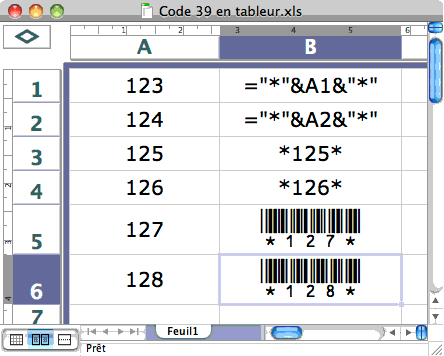 Code 39 en tableur