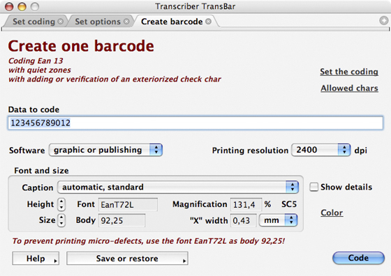 Calculator of barcodes